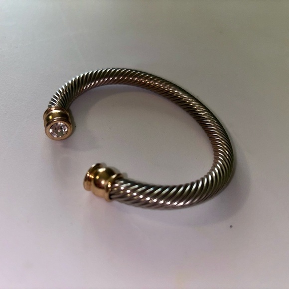 Silver Gold Bracelet Cuff Bangle Open Ended Diamond-Like Stones Formal Jewelry - Picture 10 of 10